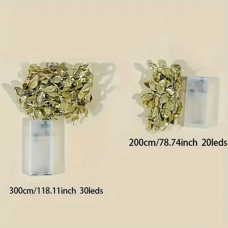 3米/30颗LED金色叶片花环仙女灯 暖白色串灯电池驱动 家居圣诞感恩节餐桌婚礼人造植物装饰 无羽毛不含电池