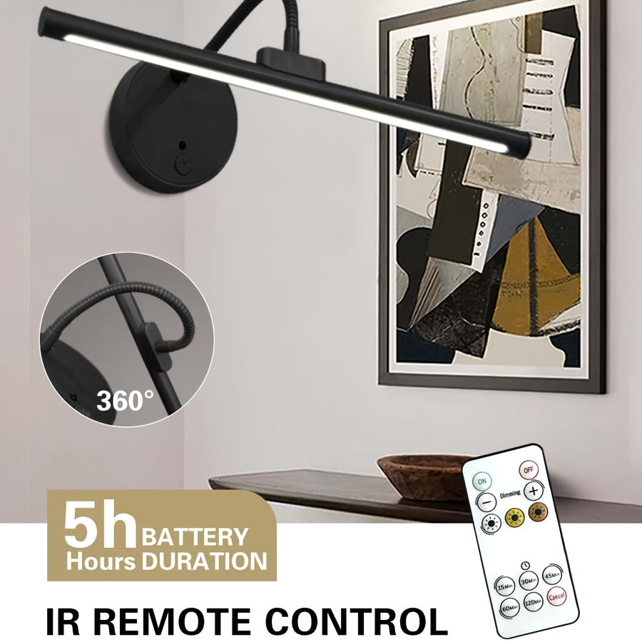 LED Black Display Light, Universal Adjustment Lamp Body, Oil-Rubbed Metal Body, 3 Color Temperatures, USB Charging, Battery Powered, with Remote Control, Suitable for Bathroom Mirror, Bedroom Bedside, Picture Frame Display