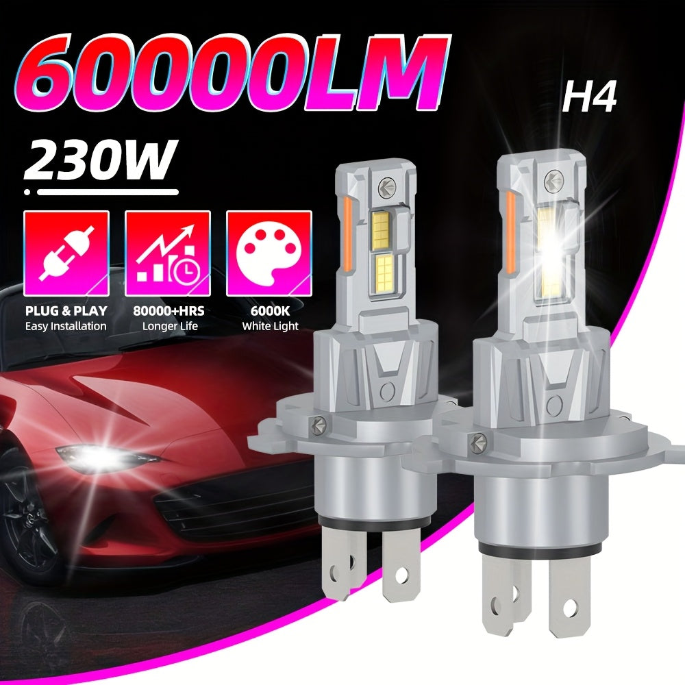 Roadsun offers a set of two high-power LED headlights, compatible with various car models, compact size for easy installation, brightness up to 60,000 lumens, color temperature 6000K, no battery included.