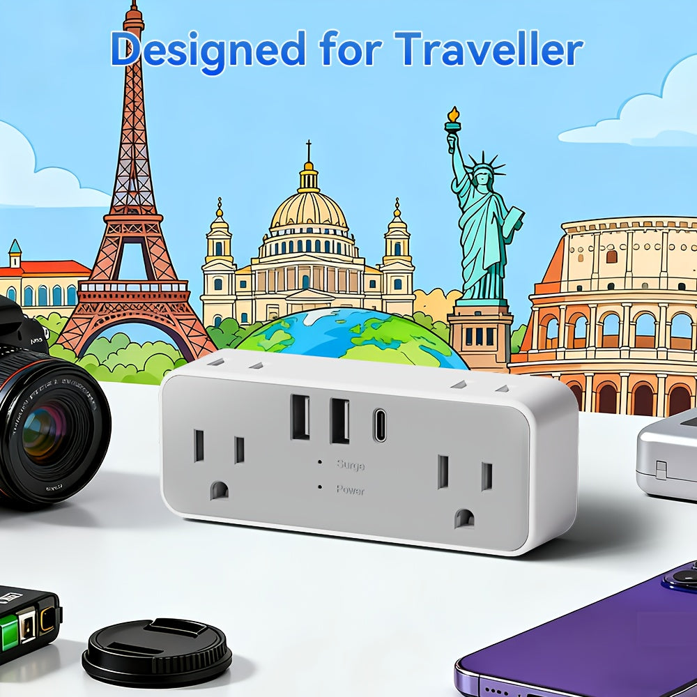 This Is a US JP Plug Extension Socket Equipped with USB Ports, Designed for Travel And Featuring Surge Protection. It Is Compatible with Sockets in Various Countries Including America, Japan, China, The Philippines, Canada, Mexico