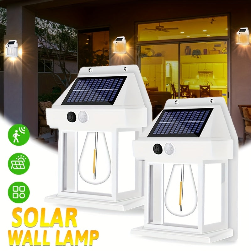 2-Pack LED Outdoor Garden White Wall Light, Solar Rechargeable Motion Sensor Villa Lighting Night Light, Suitable for Patio, Shed, Barn, Door, Courtyard, Outdoor Decoration, Multi-Functional Portable Commercial Lighting Light