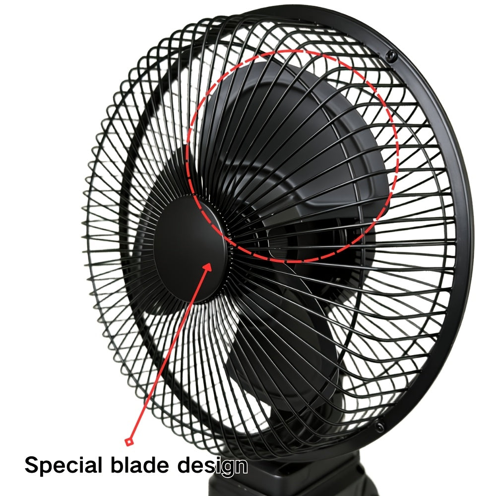 Camping Fan, Black Quiet Fan, 2-Speed Adjustable, Low Noise & Strong Wind, Portable Durable Cordless Fan for Camping and Construction Site, Battery-Free Design