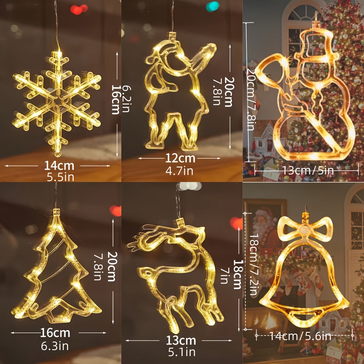 圣诞雪花圣诞老人铃铛灯，电池供电吊灯带吸盘，圣诞装饰，商店橱窗装饰，雪花圣诞老人，圣诞雪人，圣诞树，圣诞鹿和铃铛