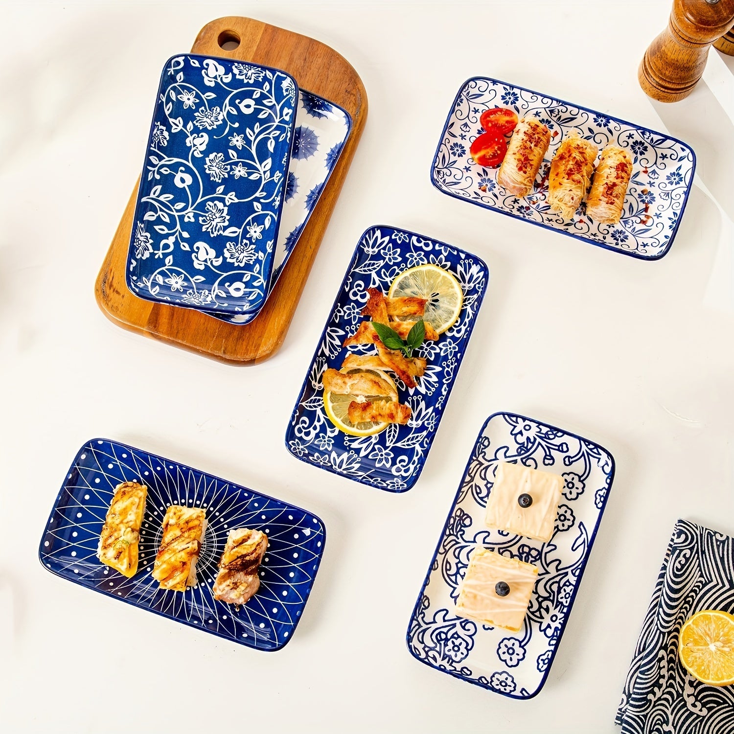 6-Piece Rectangular Plate Set, 8.1" x 4.5", Rectangular Ceramic Dinner & Appetizer Plates, Porcelain Dinner Plates – Perfect for Sushi, Salad, Dessert, Pasta – Oven, Microwave & Dishwasher Safe