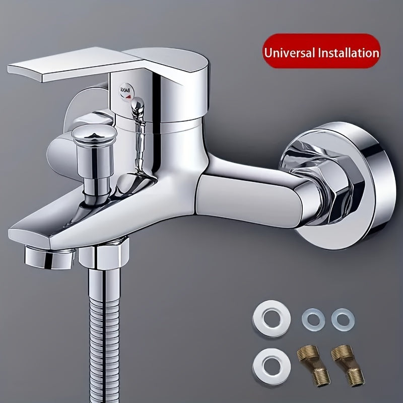304 Stainless Steel 3-in-1 Wall Mount Shower Faucet - Dual-Function Thermostatic, Polished Chrome Finish, Cartridge Included, Easy DIY Install for Sink, Shower, Bathtub - Modern Aesthetic Design