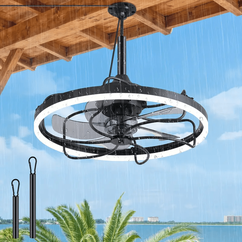 20 Inch Outdoor Ceiling Fan with Light, 6-Speed Dimmable Remote Control Ceiling Fan, Waterproof Reversible Ceiling Fan Light with Hook, Plug-In Caged Ceiling Fan for Porch, Gazebo, Patio, Pergola, Living Room