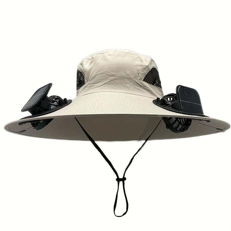 Solar Fan Hat, 800mAh Large Capacity Battery, 15cm Brim with Steel Wire Edging, UPF50+, Built-in 2 Pcs 180° Adjustable Fans, Solar & USB Dual Charging Support, Perfect for Beach, Camping, Fishing and Outdoor Activities