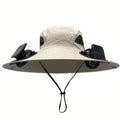 Solar Fan Hat, 800mAh Large Capacity Battery, 15cm Brim with Steel Wire Edging, UPF50+, Built-in 2 Pcs 180° Adjustable Fans, Solar & USB Dual Charging Support, Perfect for Beach, Camping, Fishing and Outdoor Activities