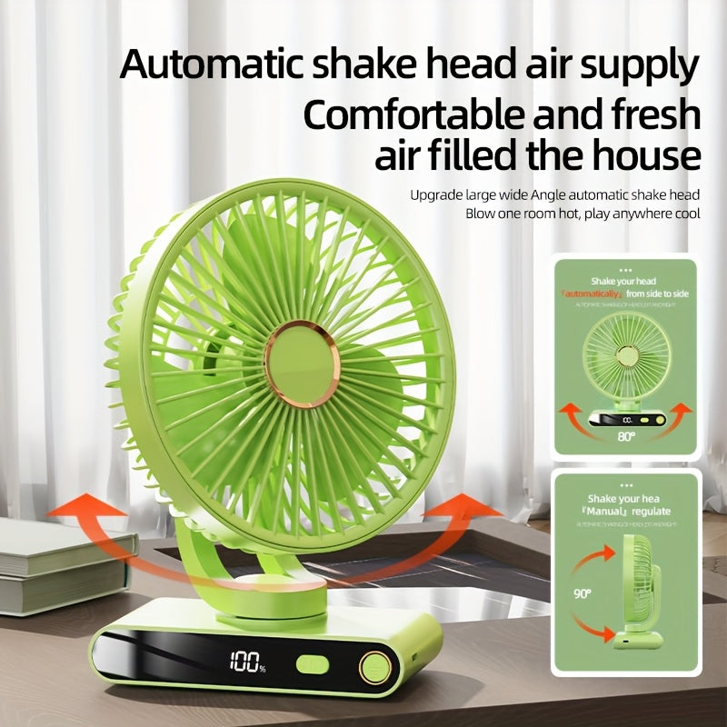Multifunctional 2000mAh Rechargeable Circulating Fan, 5 Adjustable Wind Speeds, Built-in Night Light and Digital Display for Real-time Battery Check, 90° Vertical Adjustable Angle, Ideal for Home Office Outdoor Use
