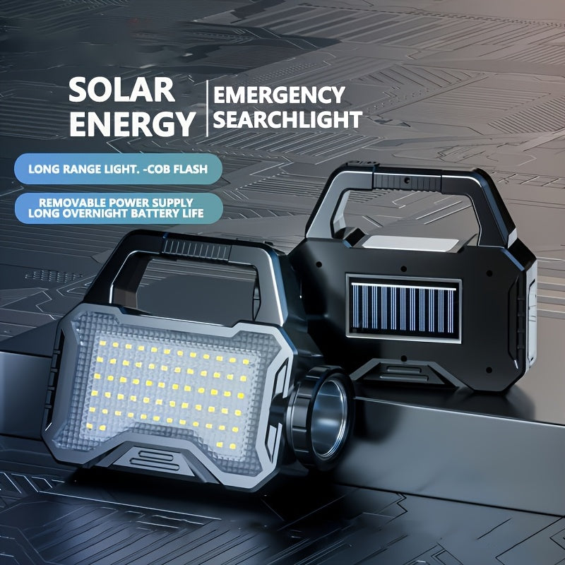 One Rechargeable Portable Solar Flashlight, Multi-Functional Handheld Light, Emergency Flashlight, Rechargeable, Can Be Used as a Power Bank for Mobile Phones, Ideal for Camping & Fishing