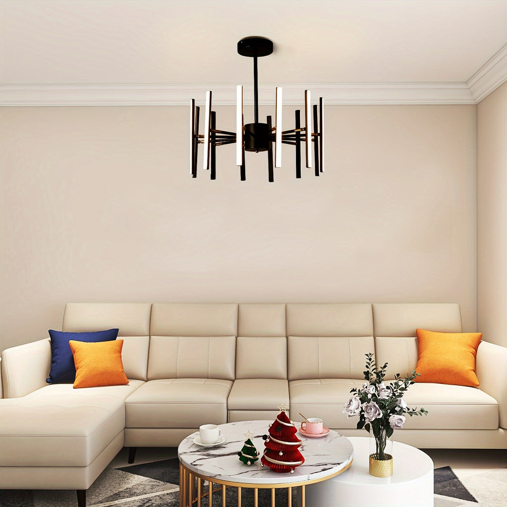 Modern LED pendant light, dimmable black LED pendant light, 12-light flush mount chandelier dining room lighting fixture, DIY ceiling light for bedroom kitchen living room, LED lighting and home decoration