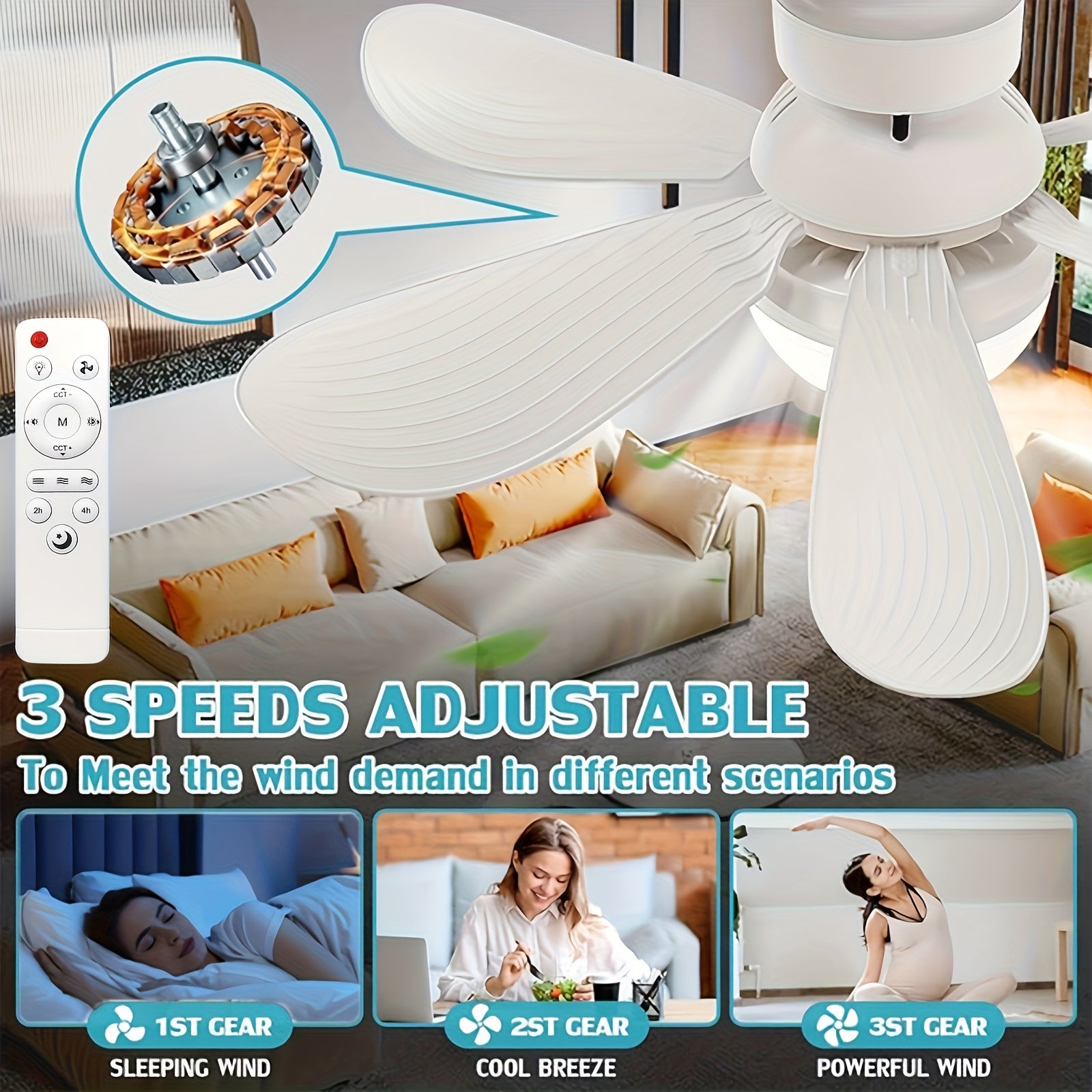 20.5 Inch/52cm & 16.5 Inch/42cm Remote Control Ceiling Fan with Light, 6 Blades Design, 40W E26/E27 Base Fan Light, 3 Speed Levels & 3 Color Modes, 3000K-6500K Dimmable, Ideal for Bathroom Kitchen Bedroom Office, White & Multi Colors Available