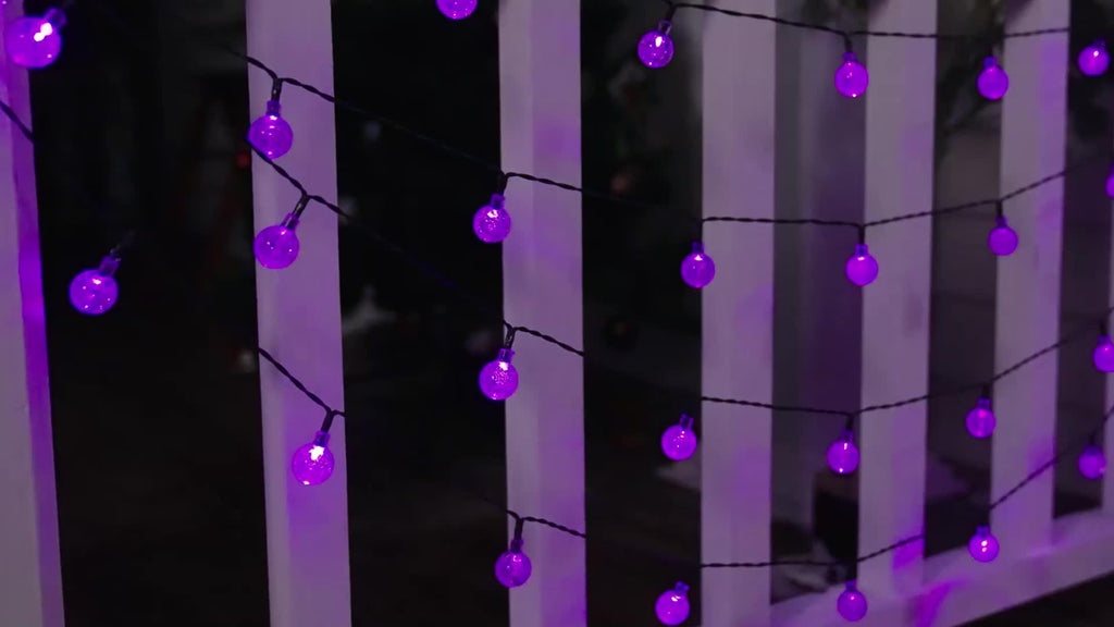 100/50/20 LED太阳能户外灯 | 紫色球形串灯，8种照明模式，IPX4防护等级。适用于婚礼、生日、家居装饰、圣诞节和情人节；亦是万圣节和圣诞装饰的理想之选