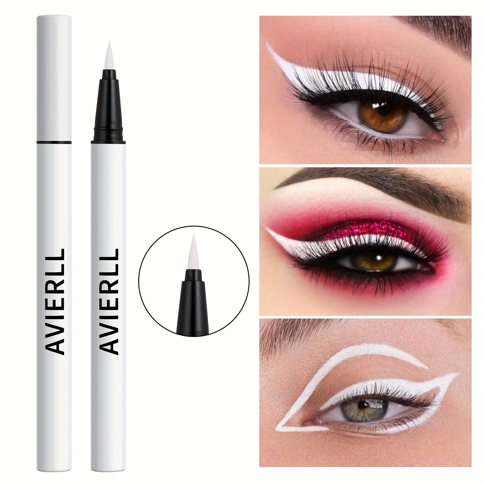 AVIERLL 防水液体眼线笔 - 持久不晕染，白色与黑色配方，适用于万圣节妆容，眼线铅笔，简约设计