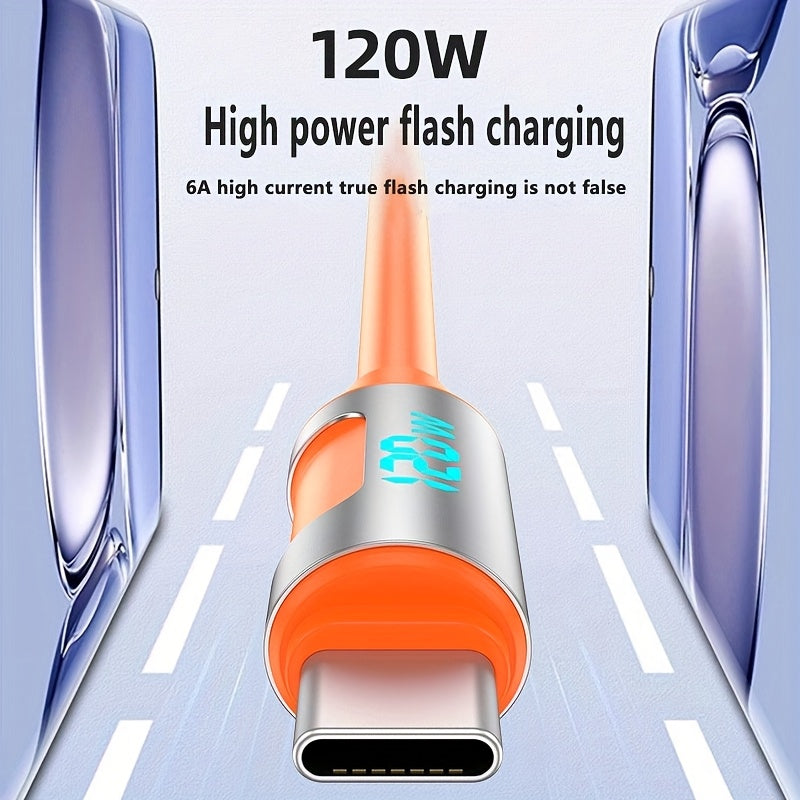 120W Orange Ultra Fast USB to Type-C Charger, Available in 3 Lengths - Delivers Up to 6A Power, Featuring a Durable Orange Silicone Cable, Ideal for Laptops And Tablets, Providing Quick Charging for Phones And Tablets