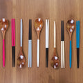 5-Piece Set Japanese Colorful Wooden Spoon & Chopstick Set – Reusable Cutlery Set – Made of Solid Wood