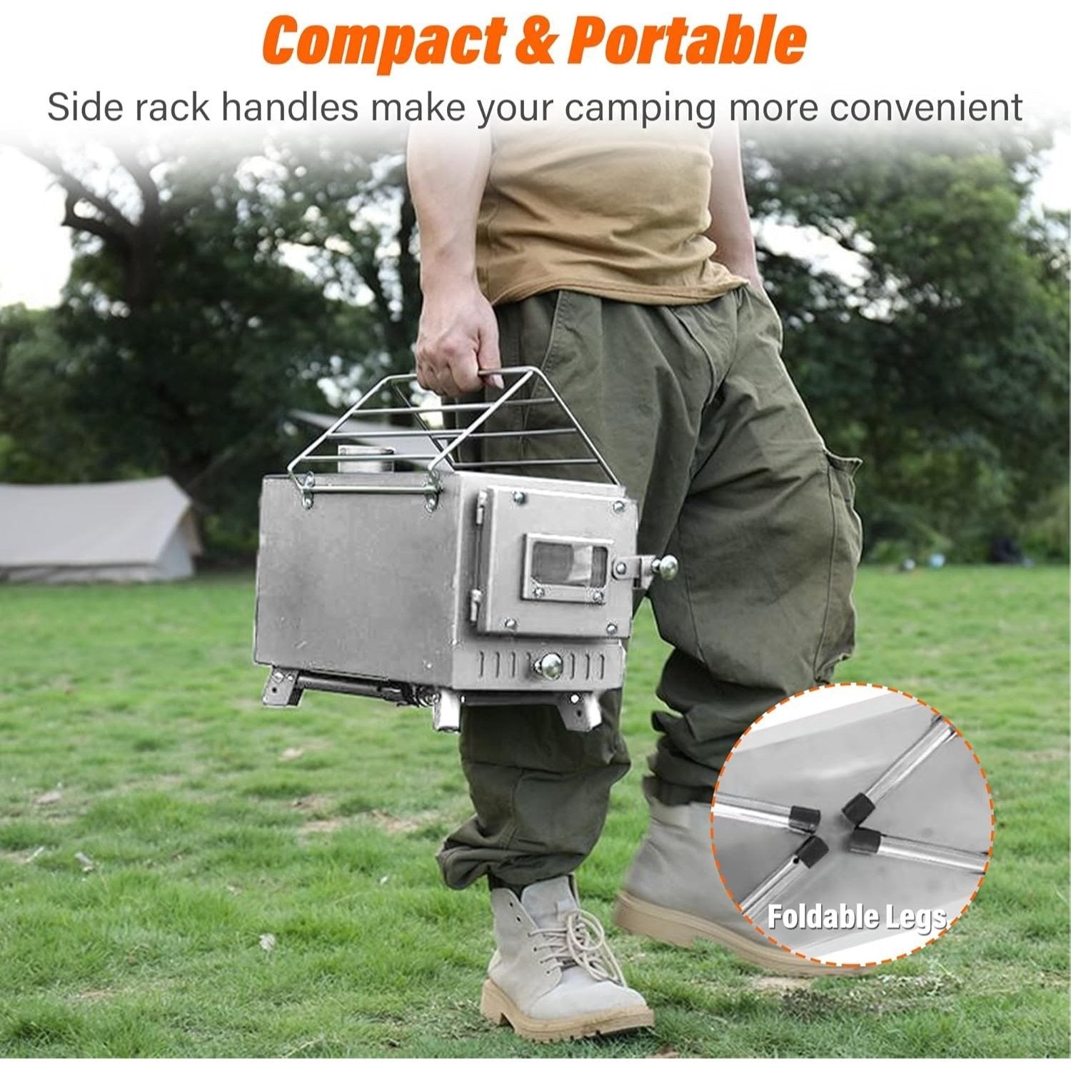 Wood Burning Stove, Stainless Steel Camping Stove, Portable Wood Stove, Outdoor Cooking Camping Wood Stove with 5 Chimney Pipe Sections & Gloves, Ideal for Ice Fishing