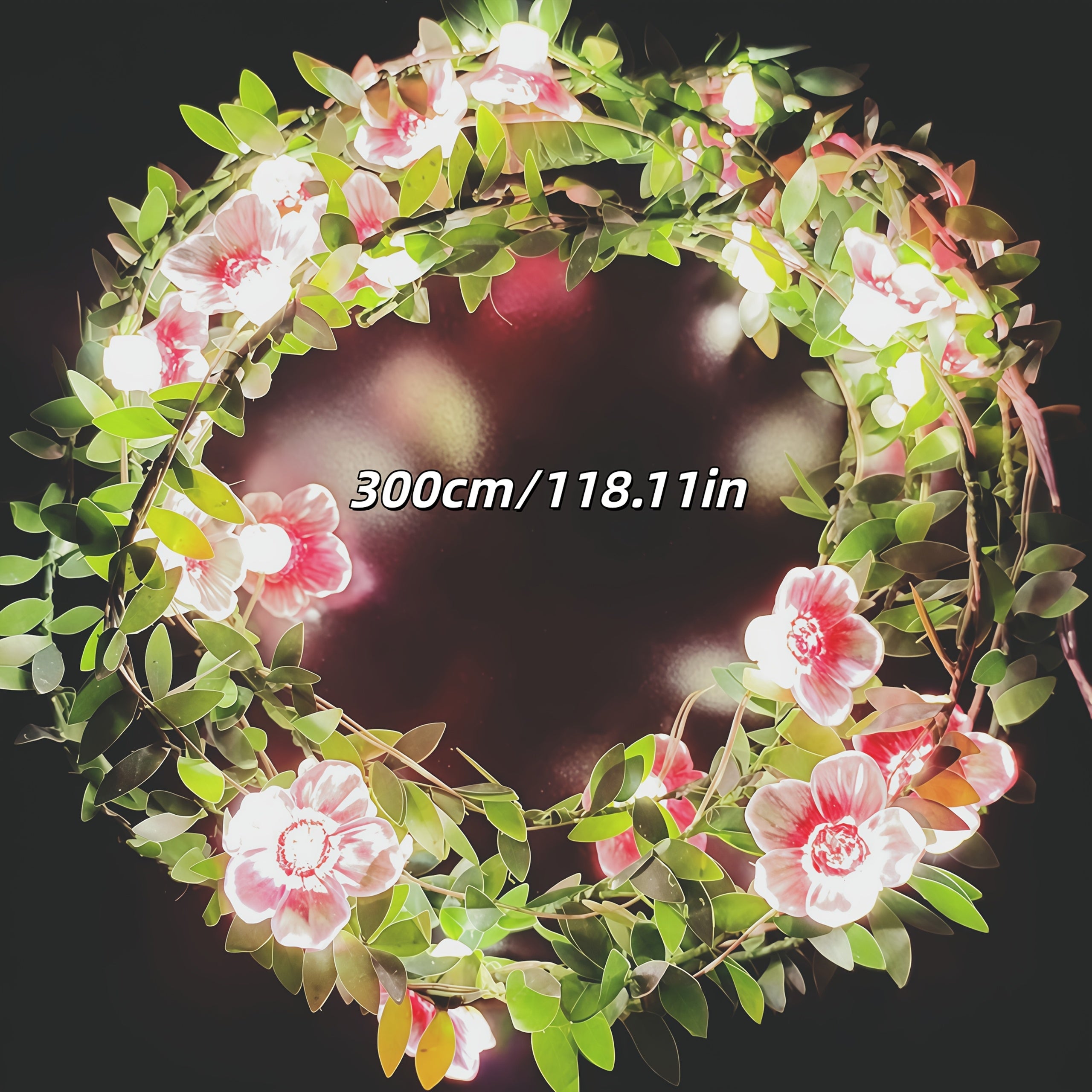 59/118英寸粉色樱花藤条铜线 LED 灯串 专用于室内照明装饰，可发光樱花藤条，适用于家庭卧室、客厅、甜品店、派对、婚礼现场，也是情人节送礼的理想之选