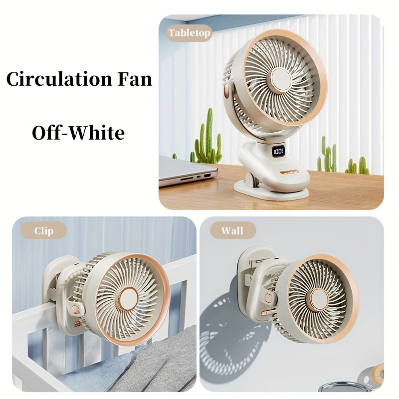 New Silent Clip-on Fan with Night Light, 5 Speed Levels, Dual Lithium Batteries for Ultra-Long Runtime, Standable/Clipable/Hangable, Bi-Directional Rotation, Timer & LED Display, Clip-on/Wall-Mounted/Desktop Air Circulator