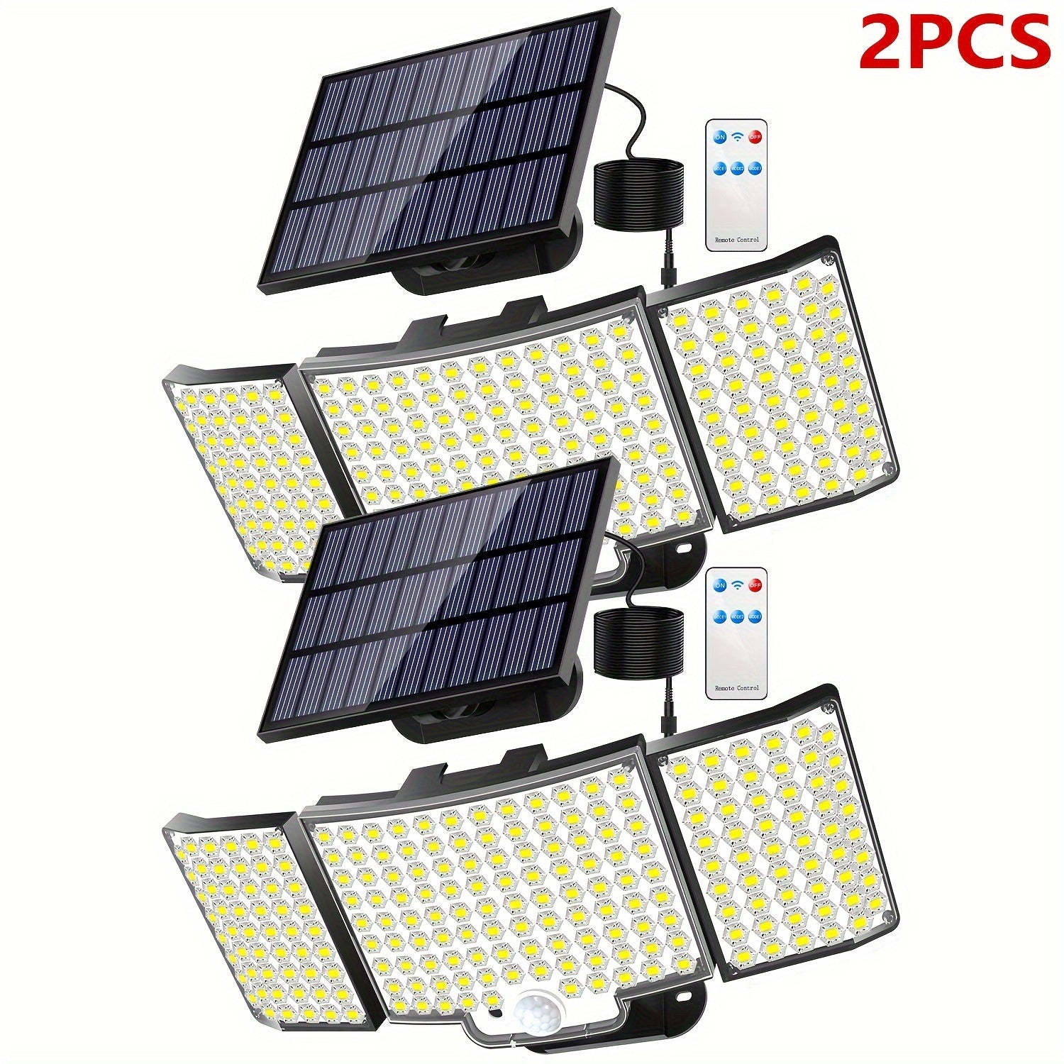1/2 Pack Solar Outdoor Light, High Brightness, 212 LED Solar Motion Sensor Light with Remote Control, 3 Adjustable Head Wall Light with 3 Lighting Modes, Wide Angle Illumination, Security LED Floodlight, Perfect for Outdoor, Wall Light, Street Light