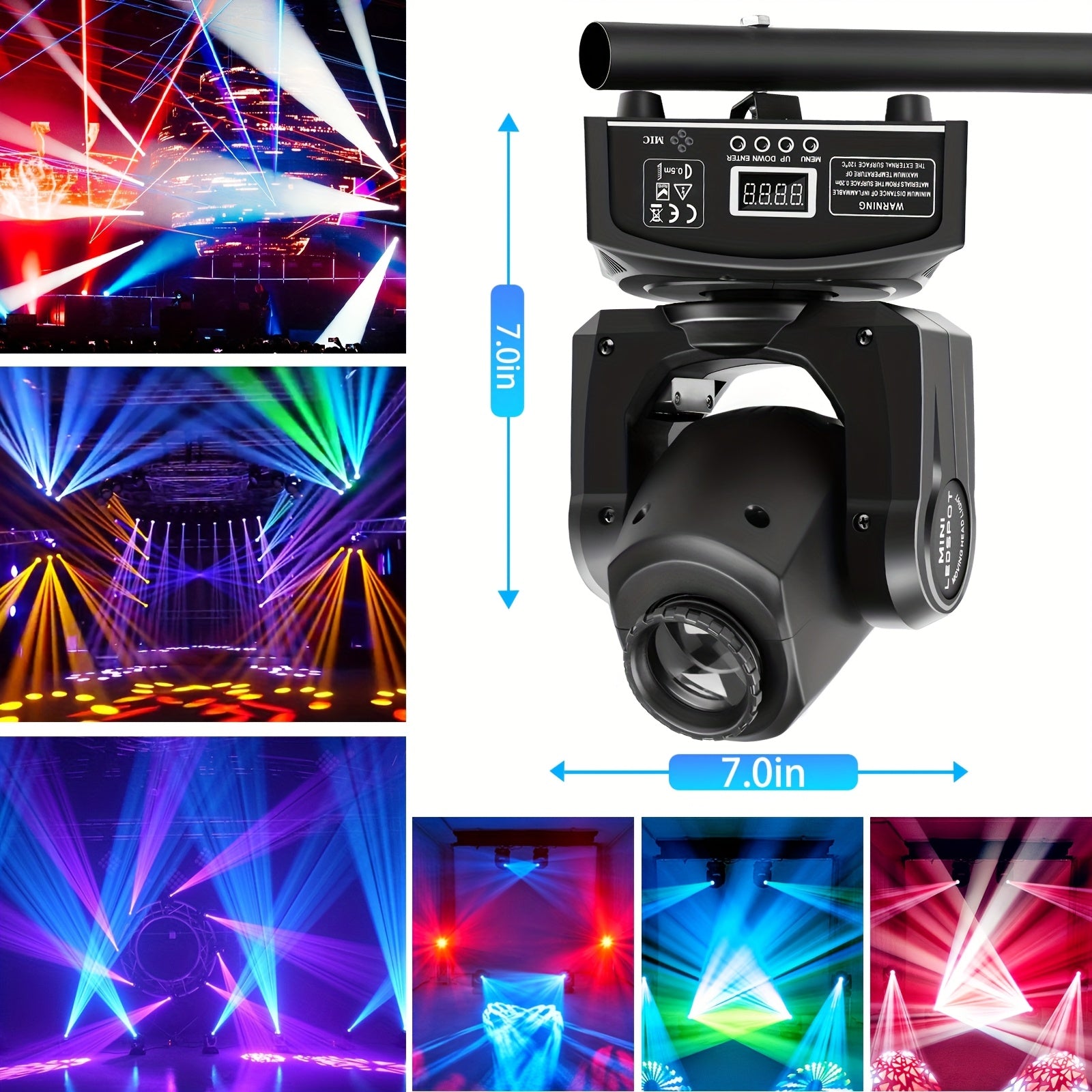 Professional moving head LED DJ light, RGBW control with sound-activated motion - pan/tilt shake effect, remote-compatible spotlight, suitable for weddings, parties, live performances, church events - RGBW color system