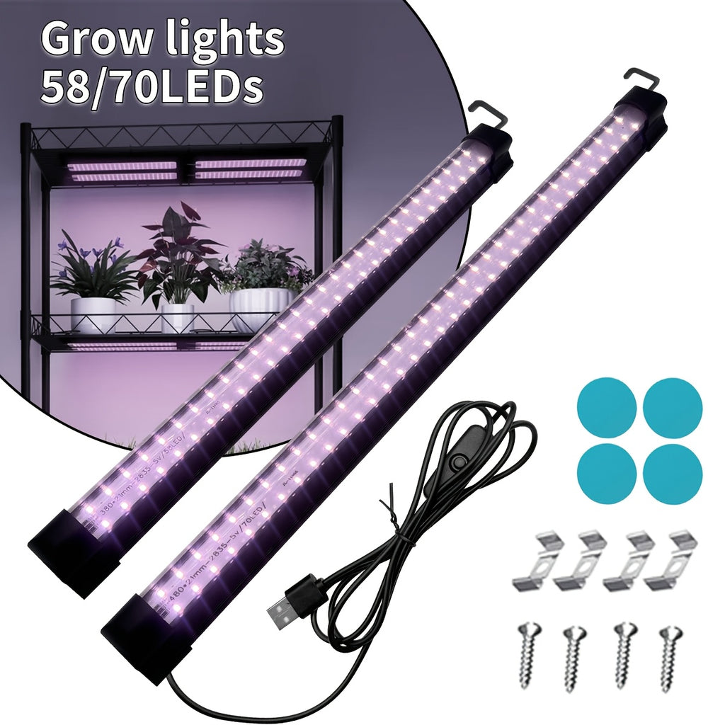58/70 LED Beads Full Spectrum Plant Grow Light, USB Port, Hidden Hook Design, Multiple Installation Ways, Supplement Grow Light for Vegetables, Succulents, Flowers and Fruits, Complete Grow Lighting Coverage