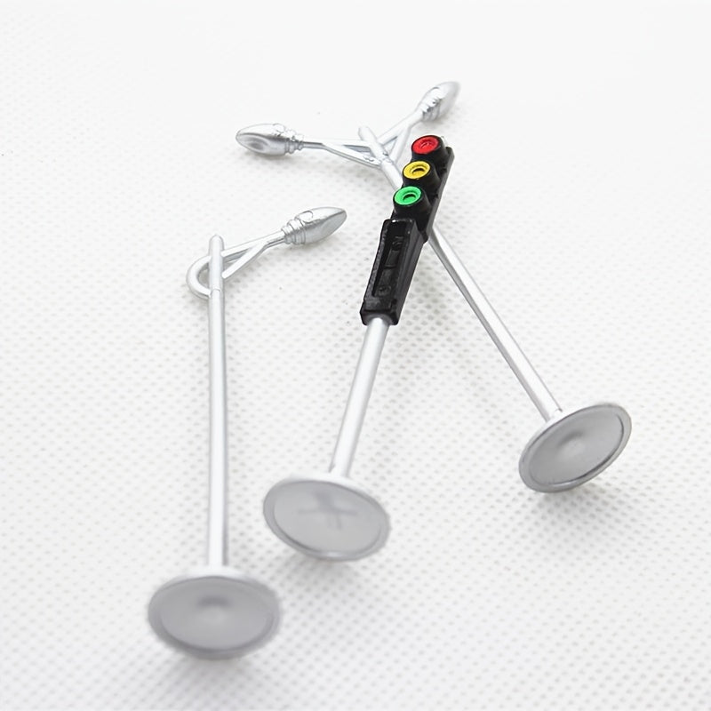 3pcs Miniature Traffic Light & Street Lamp Model Set, Dollhouse Simulation Street Scene Ornament, Signal Light for Sand Table & Architectural Scene Accessories