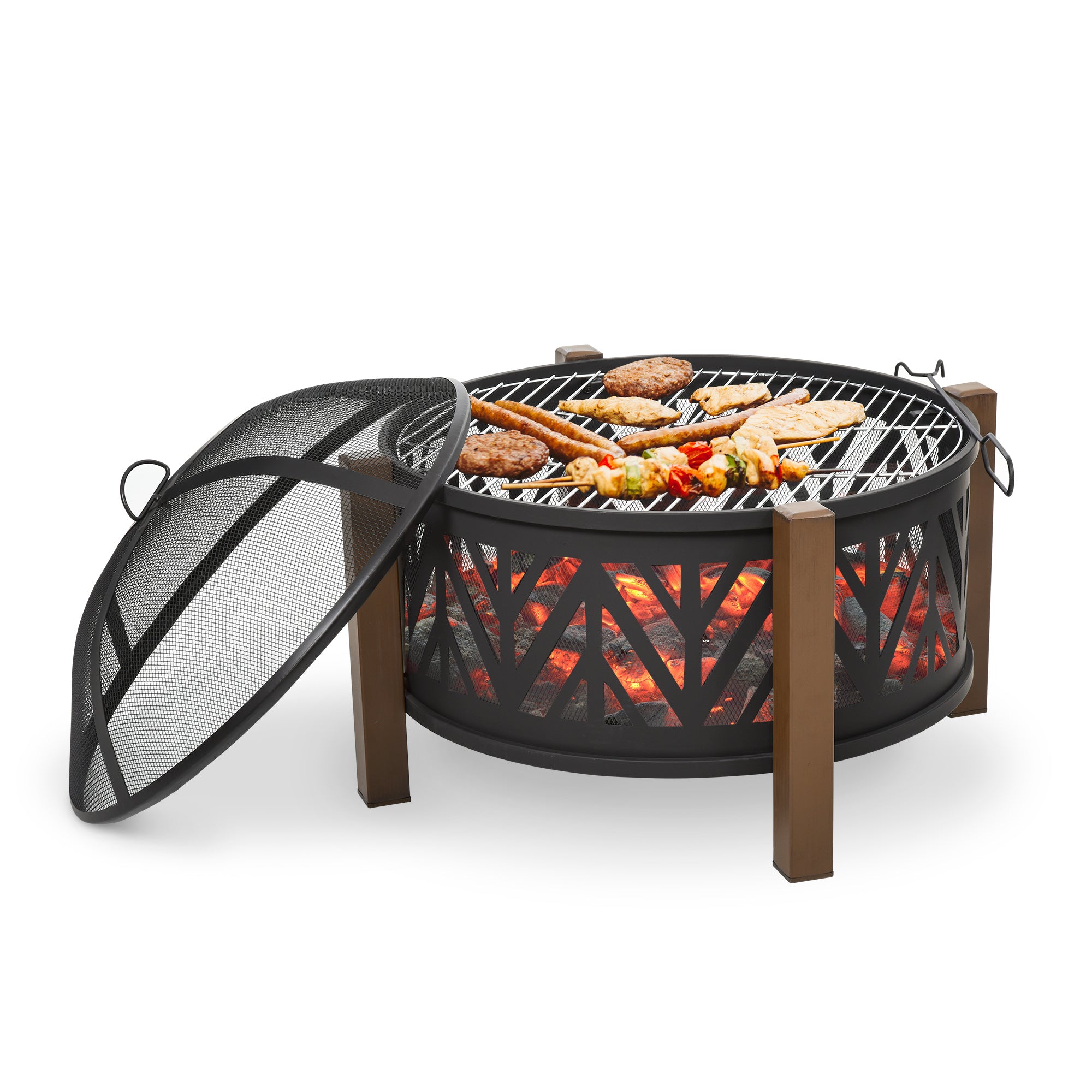 31-Inch Outdoor Stove, 2-in-1 Round Stove Cover with Lid, BBQ Grill, Backyard, Camping, Campfire, Wood Stove, Black