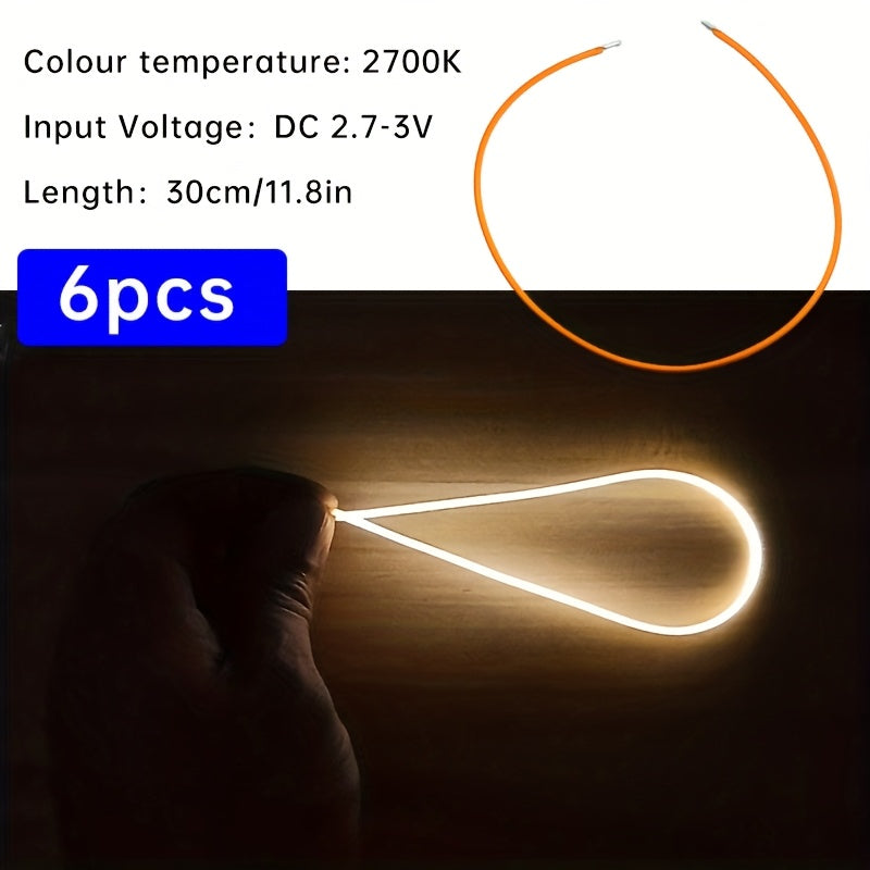 6条柔性LED灯带 - 暖光、红色、绿色、蓝色、粉色 | 38mm/130mm/300mm螺旋灯泡，适用于DIY与装饰 | 电池供电（DC3V） | 强光可弯曲，适合厨房/客厅/书桌