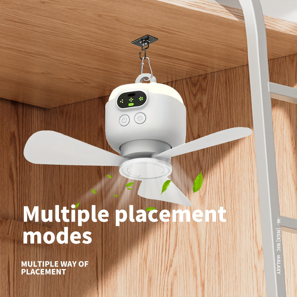 8000mAh Large Capacity USB Rechargeable Mini Ceiling Fan, Camping Fan with Night Light, 3 Speed Levels, Outdoor Portable Hanging Tent Fan, 12H Long Battery Life High Wind Power, Ideal for Camping and Fishing