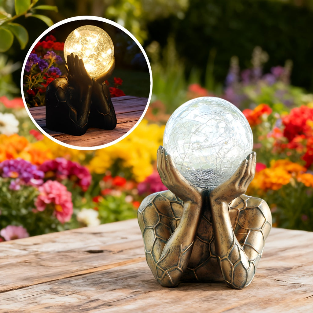 One-Piece Exquisite Hand-Holding Ball Statue, Solar Outdoor Statue Light, Garden Courtyard Lawn Ornament, Solar Light Sensing, Weather-Resistant Decoration, Illuminates Your Night Space, Holiday Decoration, Perfect Housewarming Gift.