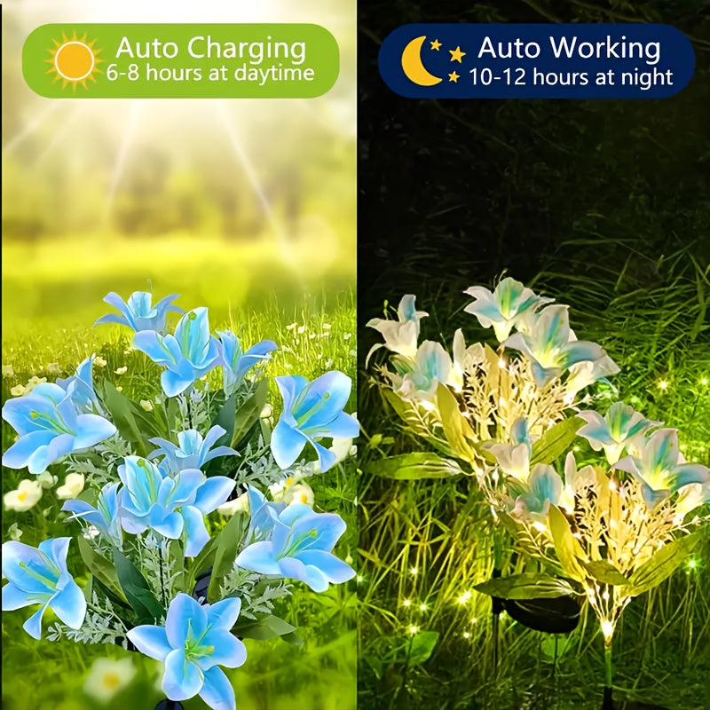 4PCS Solar 7-Head Lily Light LED Warm Light Outdoor Artificial Flower Decoration Garden Courtyard Path Lawn Ground Insert Light Solar Garden Light Birthday Party Valentine's Day Gift
