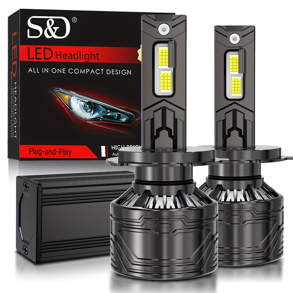 S&D 一对真实200W 45000LM H7 9005/HB3 9006/HB4 H11 H4 H1 H3 9012 Hir2 12V LED30片大灯珠汽车前照灯超亮前灯泡即插即用涡轮风扇