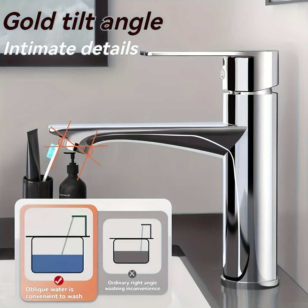 Single Hole Modern Chrome Bathroom Faucet - Water-Saving Technology, Hot/Cold Control, Single Handle Operation, Valve, for Sink & Vanity, Durable Plated Faucet (Connectors Included)