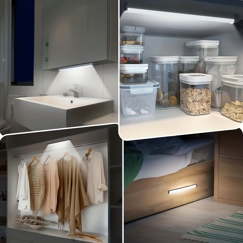 8-pack smart motion sensor LED light, household lighting tube, USB rechargeable + magnetic installation, suitable for cabinets, wardrobes, bookshelves, sinks, DIY night light. Bookshelf lighting, cabinet lighting, minimalist design