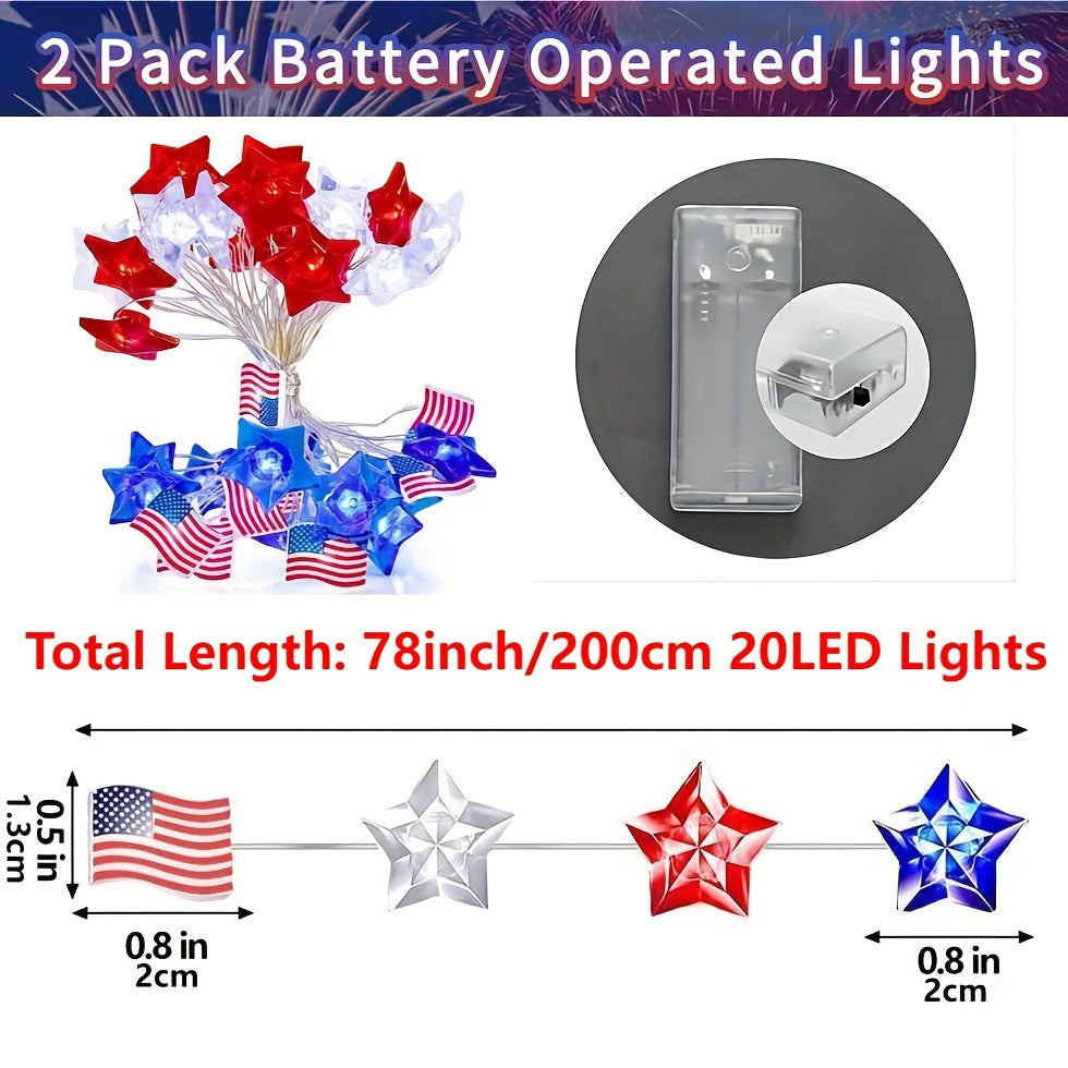 美式星條旗銅線燈串 總統日獨立日國慶節日裝飾電池供電串燈