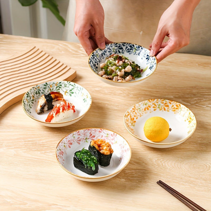 4-Piece Ceramic Dinner Plate Set with Floral Pattern – Perfect for Parties, Hot Pot, Picnics & BBQs – Ideal for Serving Fruit, Vegetables, Desserts & Salad