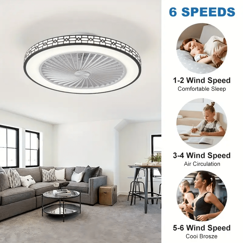Modern Ceiling Fan with Light, 20" Low Profile Flush Mount, Dimmable LED Timed Enclosed Fan Light, 6 Speeds with Remote, for Bedroom, Living Room, Kitchen, Office