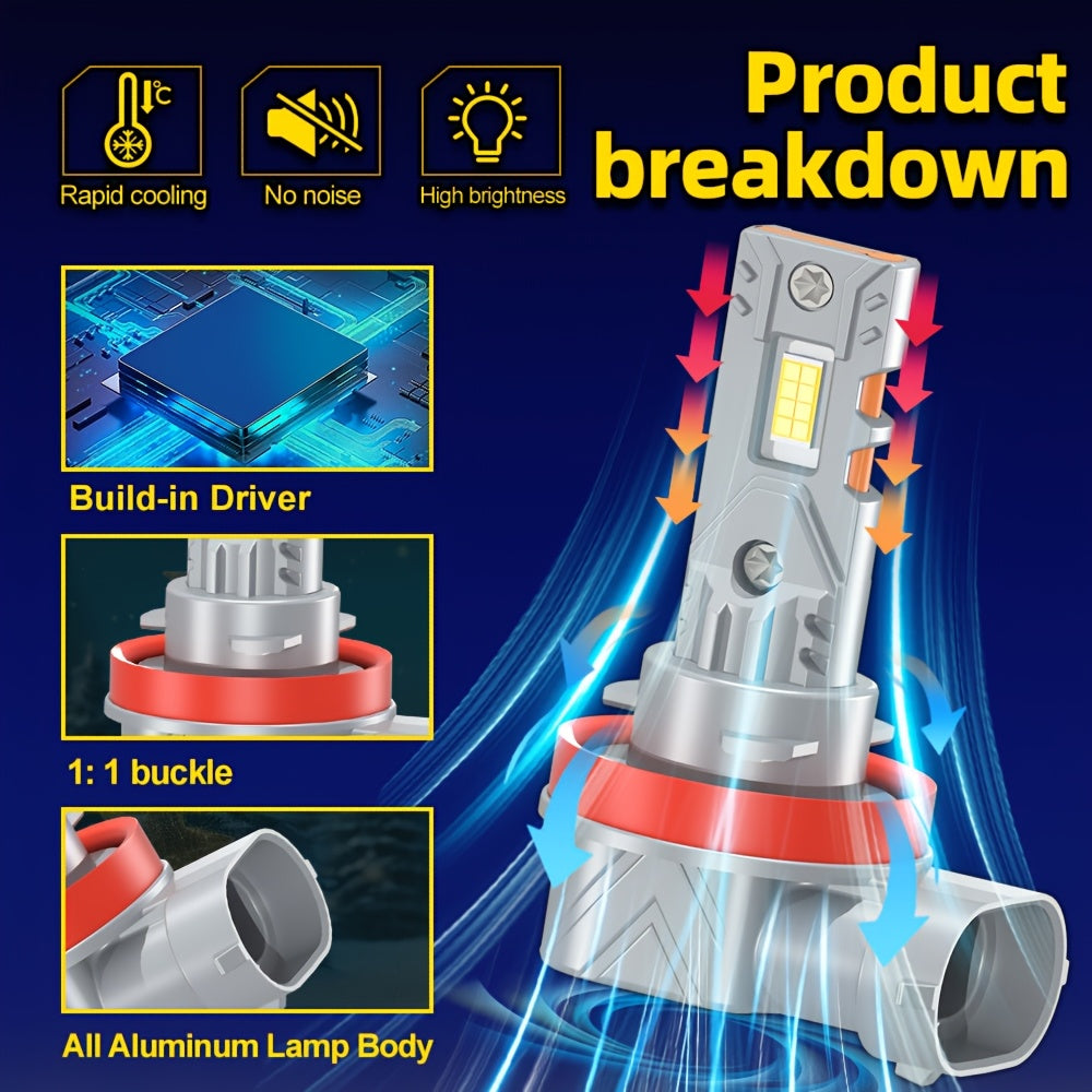 2Pcs LED Car Lights 9006/HB4 9005/HB3 H1 H4 H7 H11 High/Low Beam, 35000LM Bright CSP Car Light 6000K White Light, 800% Brighter, Efficient Cooling System, Aluminum Alloy Body, 12-24V, No Battery, Universal Fit