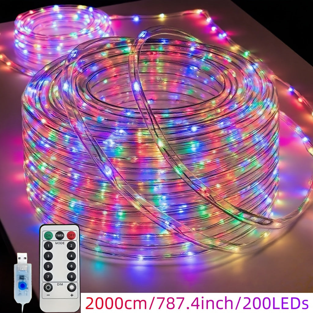 LED tube light, tubular light string, fairy light tube, DIY decorative light, USB powered, remote control, 8 lighting modes, adds ambiance to Christmas trees, parties, Christmas, carnivals, weddings, anniversaries, birthdays and other scenes