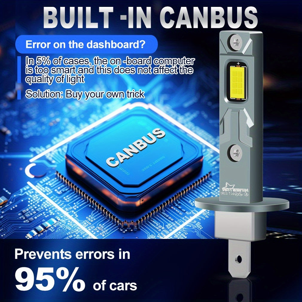 2Pcs H1 LED Headlight Bulbs 6500K White Super Bright 20000LM H1 LED Car Headlight Turbo Light Headlight and Fog Light Plug-and-Play Turbo Fan Fits 99% of Cars with Canbus 12V