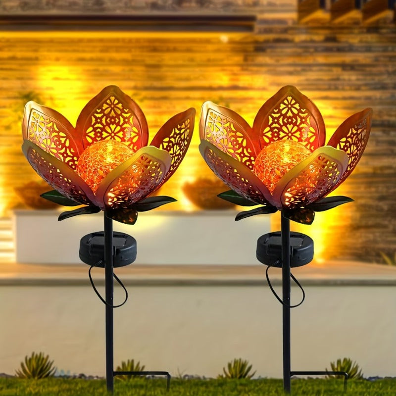 1 Solar Outdoor Tulip Garden Light | Ip65 Tulip Flower Metal Statue Solar Light, Garden Art Path and Lawn Fairy Light | Suitable for Garden, Lawn, Patio, Camping, Tabletop, Farm, Pond, Landscape, Balcony, Path