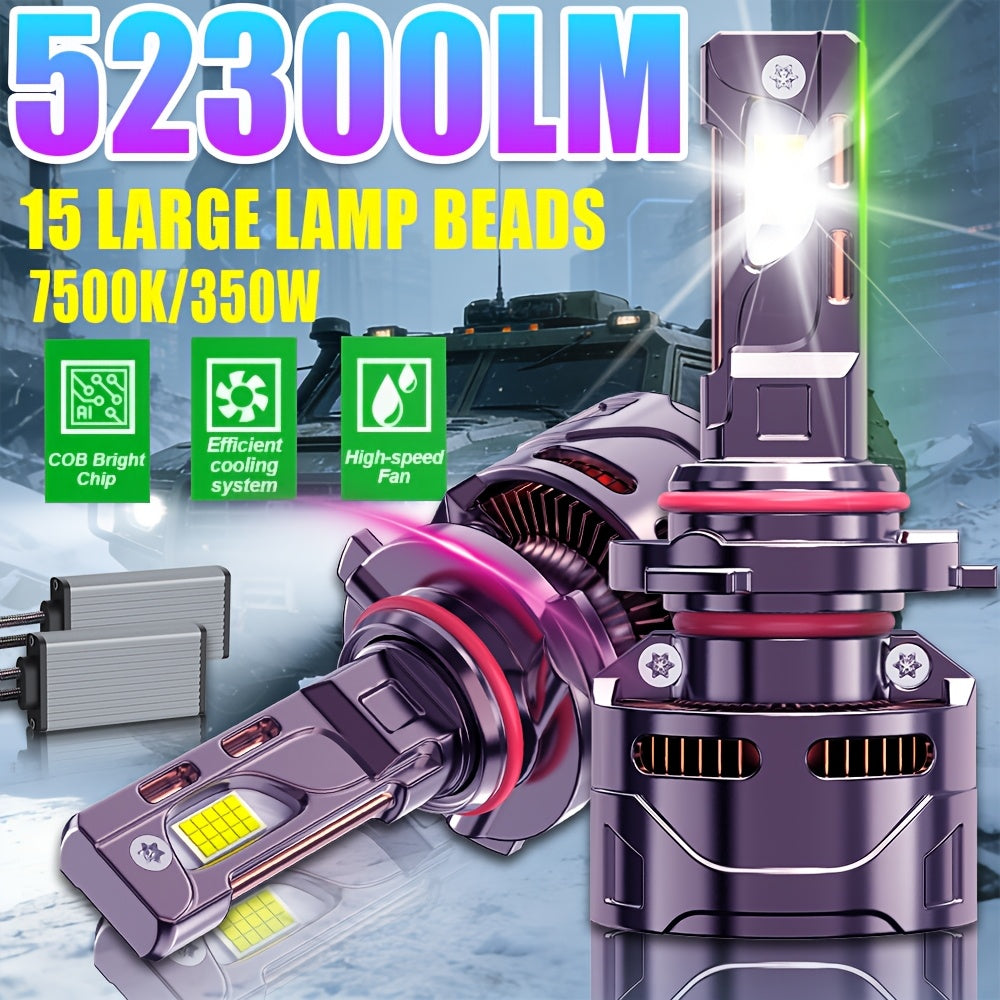 2PCS LED Car Lights - 9012/9006/9005, H11/H7/H4/H1 - 40000LM, 350W High/Low Beam, 6500K Cool White Light, 12-24V, No Battery Needed, Fast Heat Dissipation, Shining Bright Car Headlights