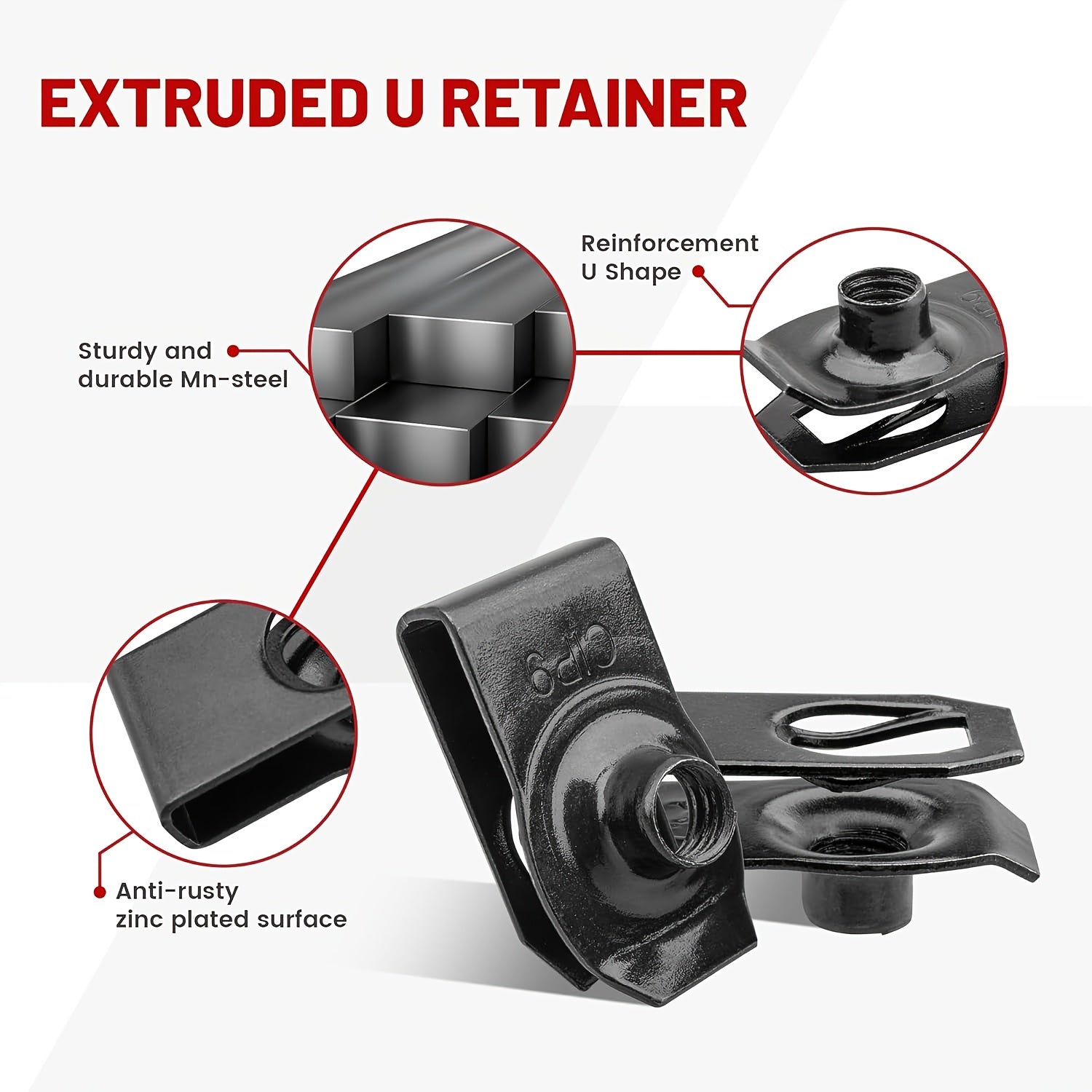 50-Piece 1/4" U-Nut Clips and Hex Head Auto Fender Bolt Set – for Car Fenders, Engine Splash Shields, Hoods & Bumpers