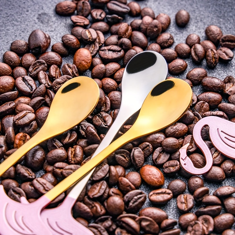 2 Flamingo Spoons, 5.1 Inches, Animal Spoon, Stainless Steel Dessert & Coffee Stirring Spoon, Tea Spoon, Tableware, Kitchen Accessory