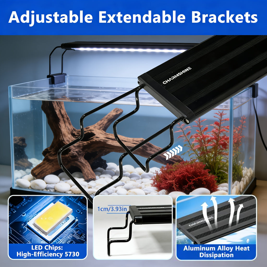 Black Smart USB Aquarium Light, 6H/8H/12H Timing Options, Multi-Level Brightness Adjustment, 3-Color LED Fish Tank Light, Suitable for Aquariums, Freshwater Tanks, Planted Tanks and Reptile Tanks
