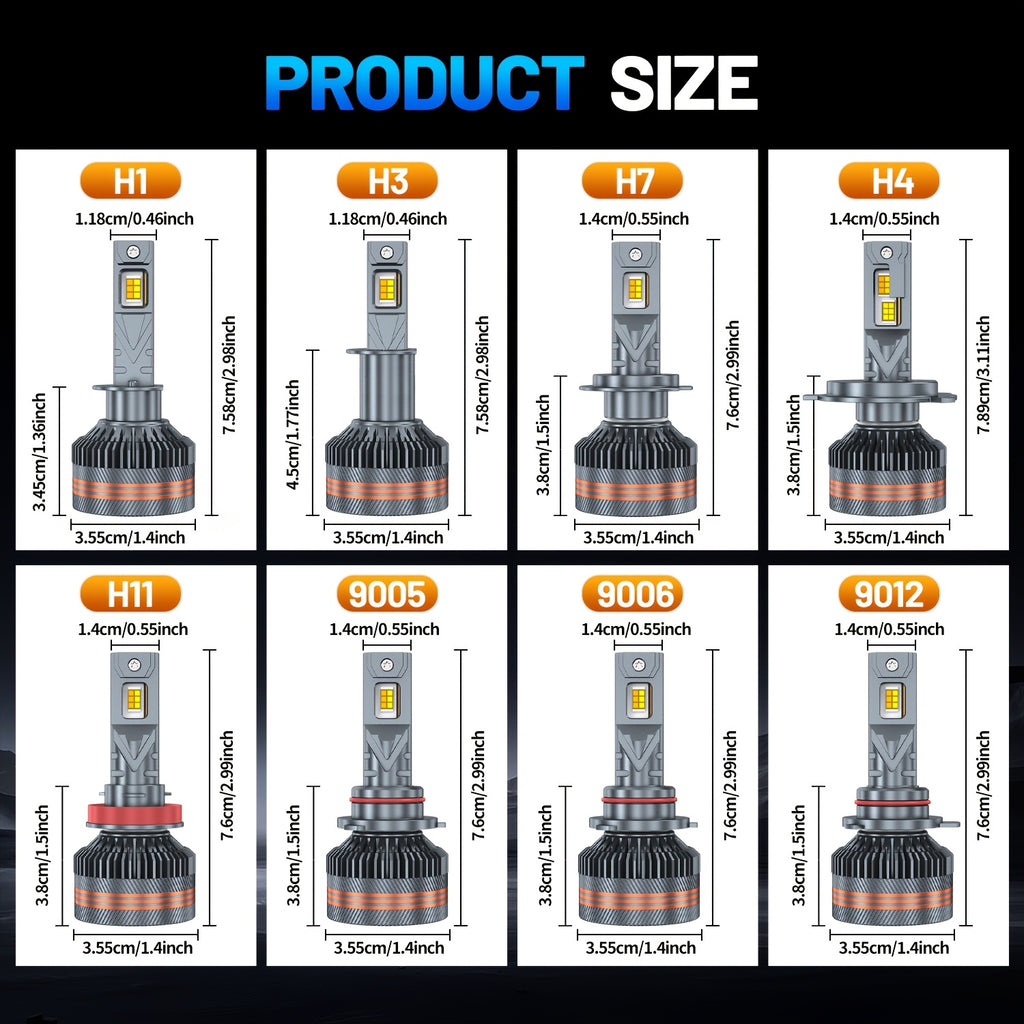 Set of 2 H7 LED Headlights, Compatible with 9005/HB3, 9006/HB4, 9012, H11, H4 and H1 Bulbs, Available in 6000K White and 3000K Yellow Dual Colors, with One-Key Switch, High Brightness CSP Chip, No Battery Included