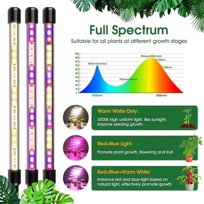 New 60W 1/5-Head Plant Grow Light, 3 Color Modes, 120 LED Beads, Specially Designed for Indoor Plant Cultivation, Foldable, USB Rechargeable, with Adjustable Brightness and Timing Function