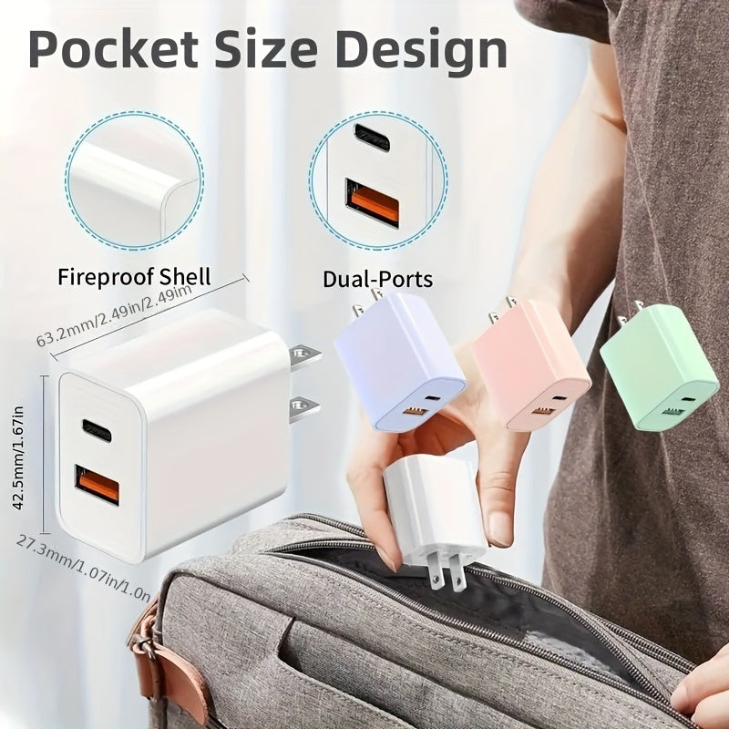 for iPhone 14 13 Foldable Dual Port Fast Charger, 2pcs 20W Charger Block with 4pcs 6ft Lightning Cable for iPhone 14 13 12 11 Pro Max/iPad/EarPodsf