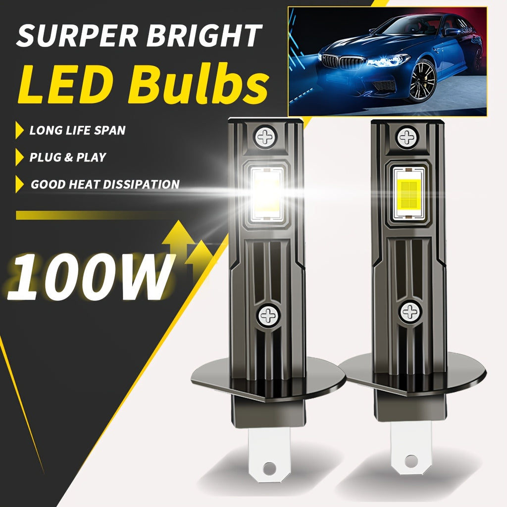 2Pcs H1 LED Bulbs - 50000 Lumens Super Bright Xenon White Light, Brighter than Halogen, Fog Light & High/Low Beam Plug-and-Play Installation, Heat Dissipating Aluminum Housing - Direct Replacement for Cars